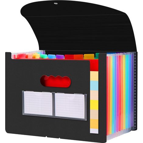 Range Document Bureau, Rangement Papier Administratif, Classeur Trieur 12 Compartiments, Extensible A4 Trieur Document avec Couvercle, Dossiers de Fichiers Accordéon Organiseur (Noir) (1/5)