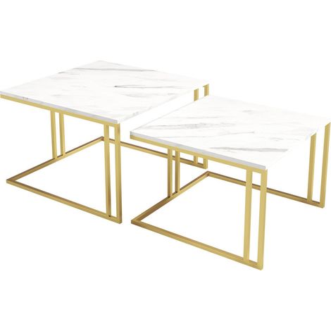 Ensemble tables basses Oswego 110, Marbre blanc + Doré, 50x76x76cm, Diamètre: 0, Stratifié, Angulaire