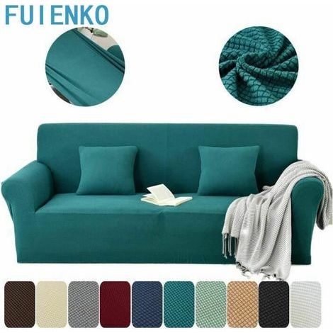 Housse de Canapé 2 Place Élastique Extensible Épais Doux Fit Cyan 145-185cm (1/4)