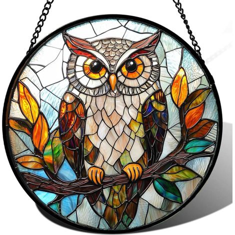 Décoration vitrail rond à suspendre – Attrape-soleil pour intérieur et fenêtre, cadeau pour femme, homme, maman et papa, Diamètre : 15 cm (1/4)
