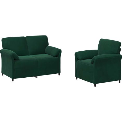 Sofa Set 2 stk. Dunkelgrün Samt vidaXL (1/5)