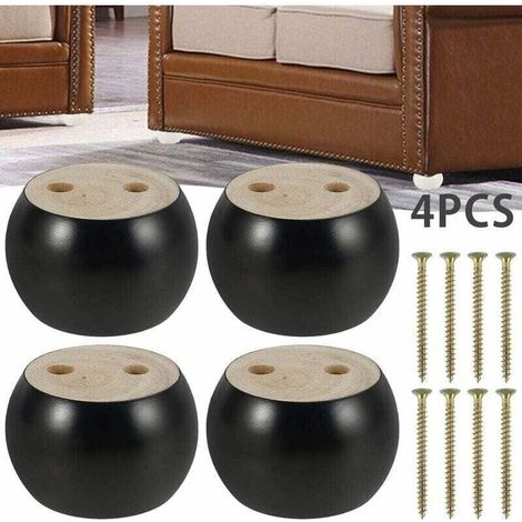 Set di 4 gambe rotonde in legno AIMOONSA per mobili, alte 5 cm, per divano, letto, poltrona, armadio, con viti e nastro adesivo (nero) (1/4)