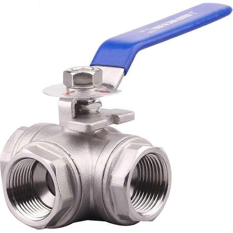 Vanne à bille 3 voies, embase en L, acier inoxydable 304, type femelle, pour eau, huile et gaz, avec poignée de verrouillage en vinyle (1 pouce NPT) KB 1 pouce NPT (1/5)