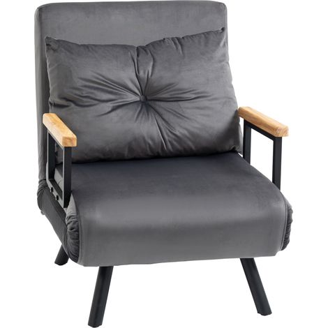 Sillón cama reclinable de terciopelo gris oscuro con respaldo ajustable y estructura de acero (1/5)