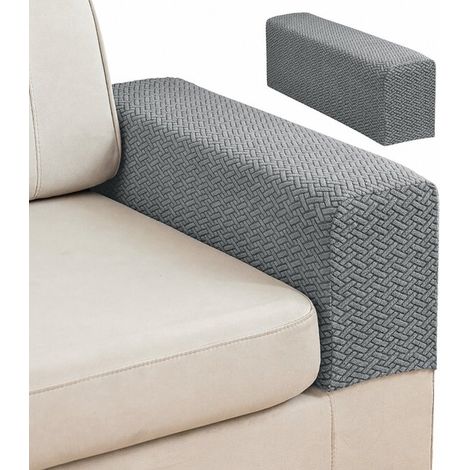 Lot de 2 housses d’accoudoirs élastiques – Gris foncé – Protection de canapé – Extensibles (1/5)