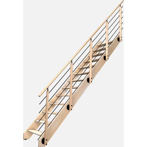 Kordo – Escalier droit en hêtre avec garde-corps inox – 13 marches – Prêt-à-poser pour installation intérieure – Garantie 5 ans (1/4)
