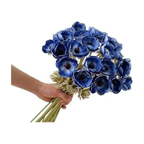 Lot de 10 anémones artificielles en fleurs avec feuillage vert pour la décoration de la maison, du restaurant, du bureau et des mariages (1/5)