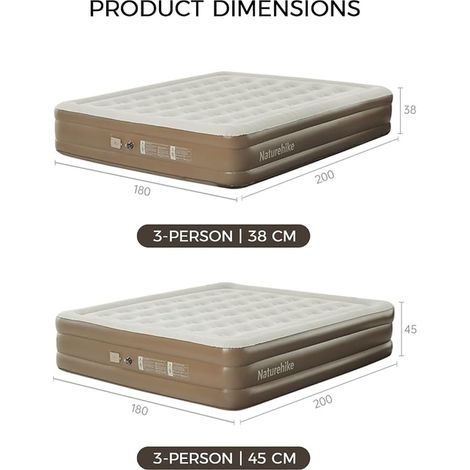 Matelas Gonflable Camping, 3 Personnes, 200 x 180 x 45 cm (1/3)