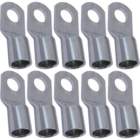 Lot de 10 Cosses Electriques à Oeillet Tubulaire - Oeil - Ø8mm - Non Isolées - pour Conducteur 35mm² - Connecteur de Fil Electrique - Serrage - Couleur Argent