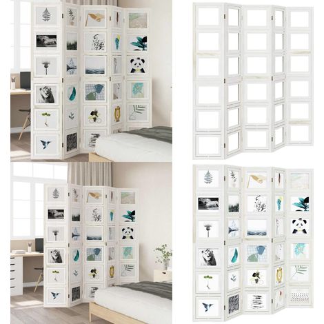 Cloison de séparation 5 panneaux blanc bois de paulownia massif - Séparateur De Pièce - Écran D'intimité - Cloison Pliable - Décoration Murale - Meuble Design - Home & Living (1/5)