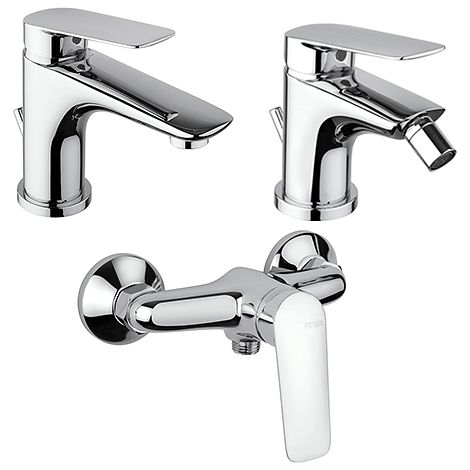 Set Rubinetti Piralla per lavabo e bidet con scarico automatico e doccia esterno serie Lago cromato (1/5)
