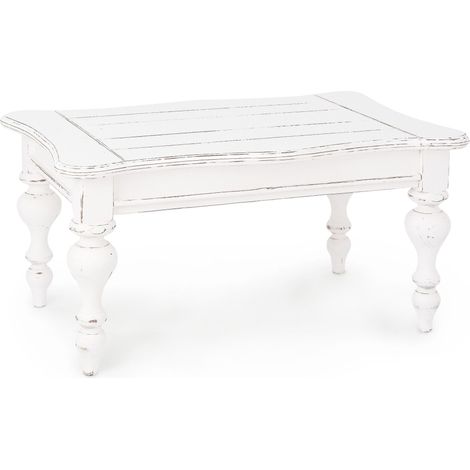 Table basse en bois de manguier blanc patiné Kolita 90 cm (1/4)