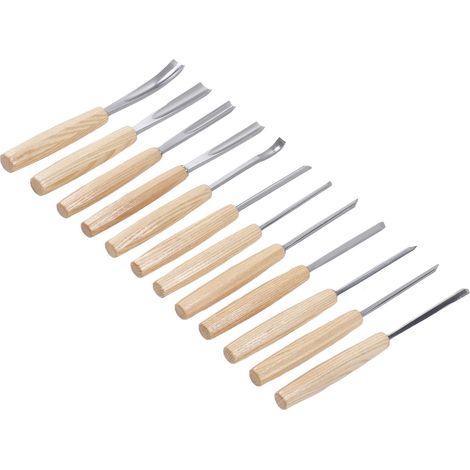 Lot de 12 burins de sculpture sur bois manche en frêne lame acier pour travaux manuels et gravure bois (1/5)