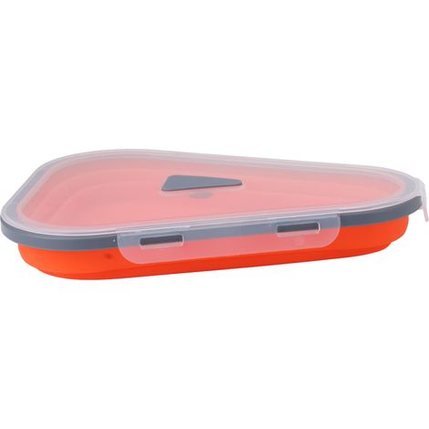 Wiederverwendbare und erweiterbare Pizzaschachtel mit 5 mikrowellengeeigneten Behältern aus verstellbarem Silikon, orange. (1/5)