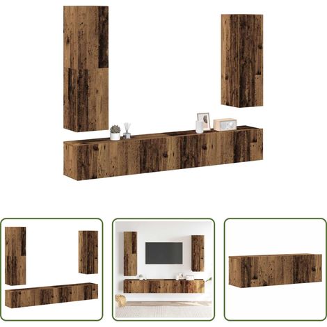 vidaXL Holzwerkstoff - 4-tlg. TV-Schrank-Set Wandmontage Altholz-Optik Holzwerkstoff (1/5)
