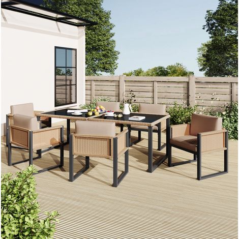tavolo pranzo 170x80 set 6 posti rattan esterno OKMYHOME (1/5)