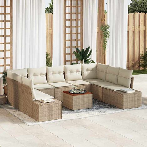 Garten-Sofa-Set mit Speicher 10 pcs Beige und Weiß