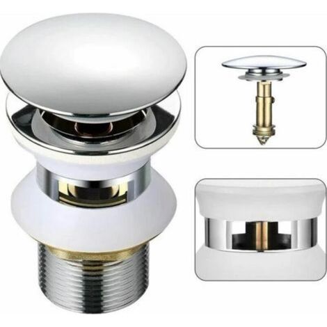 Bonde d'évier universelle avec trop-plein automatique, poussoir, clic-clac, pour salle de bain, 1-1/4", laiton chromé