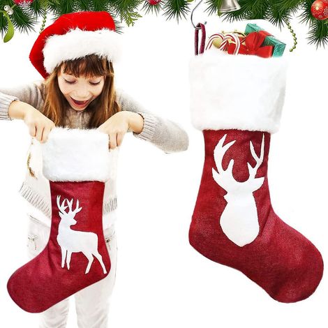 2 Piece Personalised Christmas Stocking Set, Large Jute Hanging Christmas Stocking, Red Gift Bag Christmas Stocking, Christmas Tree Mantel Decorat (1/4)