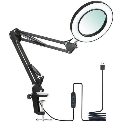 Klemmtischlampe, Lesearbeitslampe, mit 10-facher Lupenschwenkarm, 3 Farbmodi, 10 Helligkeitsstufen, Schwarz (1/5)