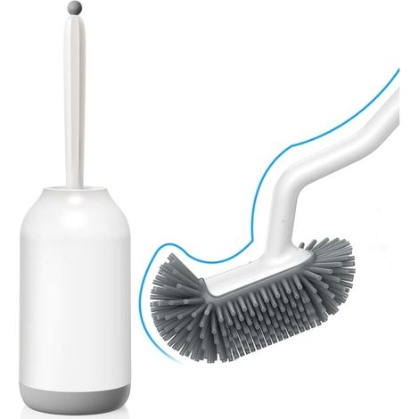 Brosse WC en silicone avec support : brosse WC flexible avec nettoyeur de rebord - support de brosse WC à séchage rapide pour accessoires de salle de bain - brosse WC suspendue blanche sans perçage (1/4)