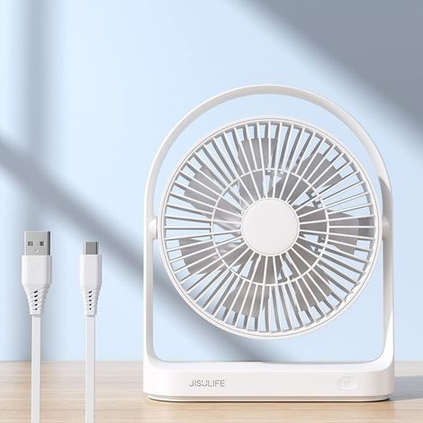 Ventilateur de Bureau, USB Ventilateur Bureau Personnel à 4 Vitesses, Fonctionnement Silencieux Ventilateur de Portable au Design Unique pour Bureau à Domicile, Rotation à 330°-Blanc (1/5)