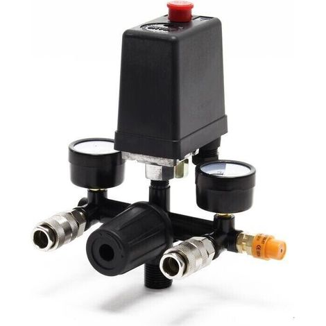 Régulateur de pression avec pressostat ¼ bar, affichage 0-12 bar, 240 V, double manomètre (1/4)