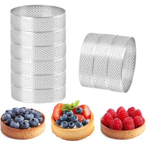 Lot de 9 anneaux à tartelettes perforés en acier inoxydable, diamètre 8 cm, moules professionnels pour tartes, tartelettes, mousses et desserts (1/5)