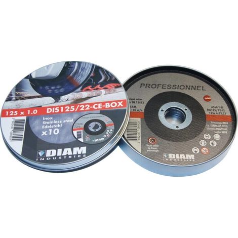 Boite de 10 disques abrasif diam.125 X 1 X 22.23 inox - DIAM INDUSTRIES - DIS125/22-CE-BOX (1/2)