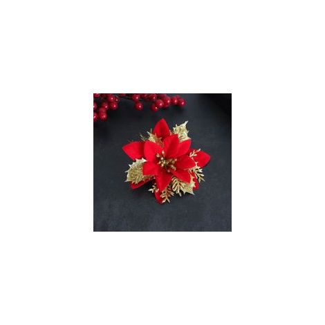 (Or rouge) Clip de ceinture de fleur d'arbre de Noël 10 pièces, fleurs de Noël artificielles à paillettes, guirlande de fleurs d'arbre de Noël de poinsettia à paillettes, guirlande, décoration d'arbre (1/5)