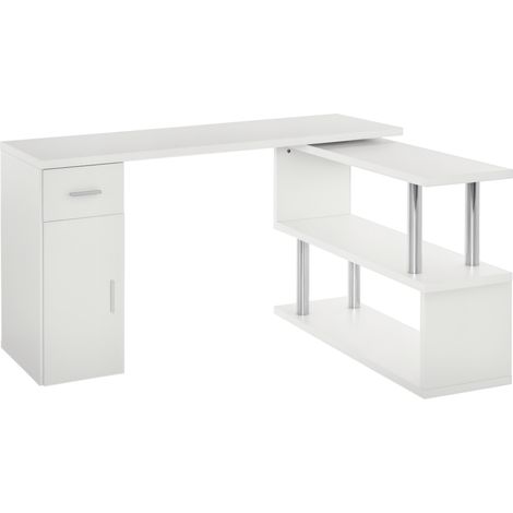 Bureau informatique bureau d'angle avec rangement table angulaire avec étagères, placard, tiroir blanc