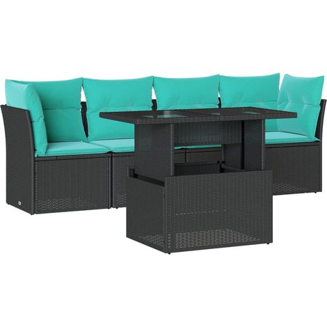 5-teiliges Gartensofa-Set mit Kissen, schwarzes Polyrattan vidaXL (1/5)