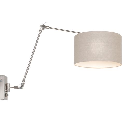 Sienna Prestige Chic Lampada da Parete con Paralume Acciaio Spazzolato, Grigio Lino (1/4)