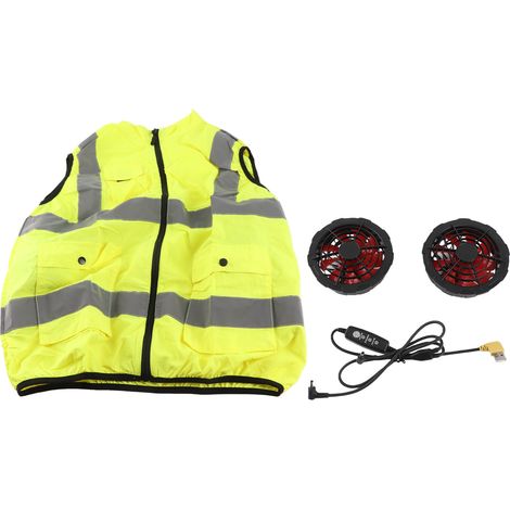 Ortviai Gilet de Refroidissement avec Ventilateurs Intégrés – Vert Fluorescent XL, Réglable & Réfléchissant (1/5)