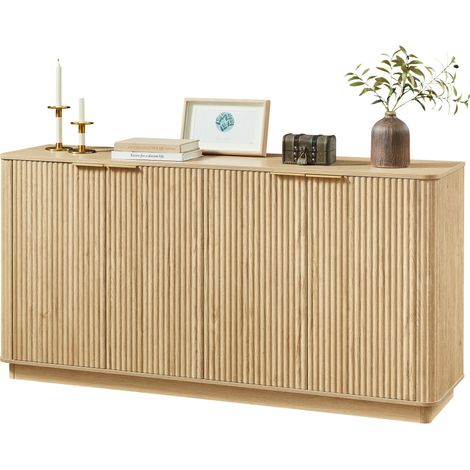 Buffet 160 cm avec rayures verticales et design ondulé incurvé – Meuble TV avec espace de rangement pour chambre, salon et entrée, décor chêne, 160 x 80 x 40 cm
