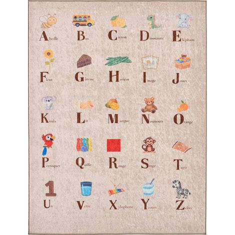 Tapis alphabet beige antidérapant lavable en machine - 80 x 150 cm (1/5)