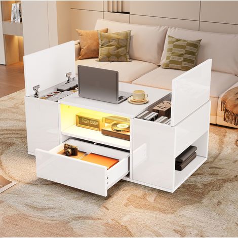 Mesa centro con LED y almacenaje 100x50 cm OKMYHOME (1/5)