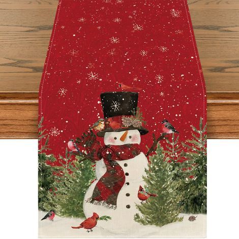 Nappe de Noël, chemin de table de Noël, décoration de Noël, linge de table de Noël - 33 x 120 cm, bonhomme de neige de Noël (1/5)
