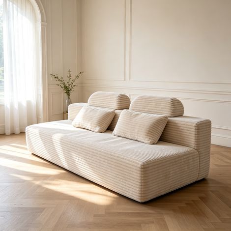 Canapé dossier haute 177x90x 59cm, Canapé compressé Sans assemblage requis, canapé-lit à assise profonde beige (1/5)