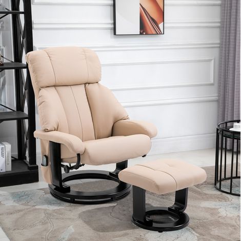 Fauteuil relax massant avec repose-pieds, dossier réglable, rotation à 360°, beige HAVRYA (1/5)