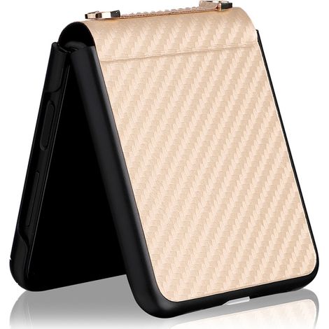 Étui pour Samsung Galaxy Z Flip 3 avec chaîne - Coque de protection en cuir PU avec fente pour carte et bandoulière amovible, Noir élégant (1/5)