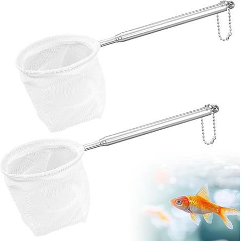 Lot de 2 Épuisettes, Filet Mailles Fines, Poignée Acier Inoxydable, Extensible 40cm, Aquarium Nano