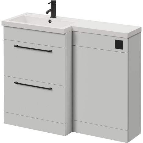 Napoli 390 Gloss Grey Pearl 1100mm 2 Drawer Vanity Unit Toilet Suite with Square Left Hand Lucia Basin - 1100mm - Matt Black 320mm HandleWithout Kingston Toilet Pan