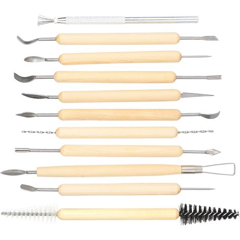 Kit de 10 outils de sculpture pour argile polymère, couteau à graver avec manche en bois, projet d'art créatif (1/5)