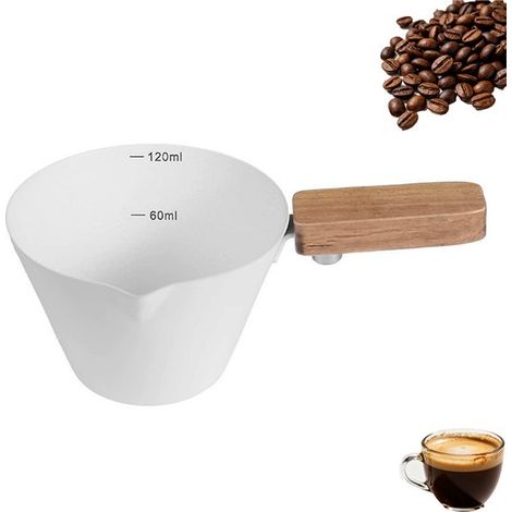 Tasse à mesurer le café - Tasse à mesurer le café en acier inoxydable - Bec verseur en V - Blanche - 120 ml - Tasse à mesurer expresso - Tasse à verser le café en acier inoxydable - Graduée et poignée (1/5)