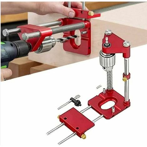 The best woodworking drill locator, Adjustable Punch Locator Drill Template Guide, Woodworking Drilling Locator Tool - Locator Tool, Door Drilling Template(Red),Starlight (1/5)