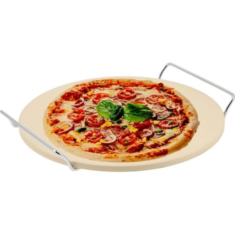 Cordieri Pizzastein Backstein Brotbackstein Pizza Brot Flammkuchen für Gasgrill und Backofen Ø 30 cm inkl. 2 Griffe (1/5)