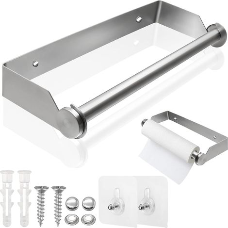 Porte Sopalin Mural 28cm en Acier Inoxydable, Dérouleur Essuie-Tout Auto-Adhésif ou à Percer, Support Rouleau pour Placards, Cuisine Salle de Bain (1/5)