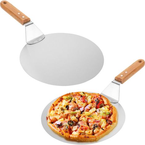 Pelle à Pizza Ronde 25,4 cm en Acier Inoxydable avec Manche en Bois Lot de 2 Pour Pizza, Pain, Pâtisseries Argenté (1/5)