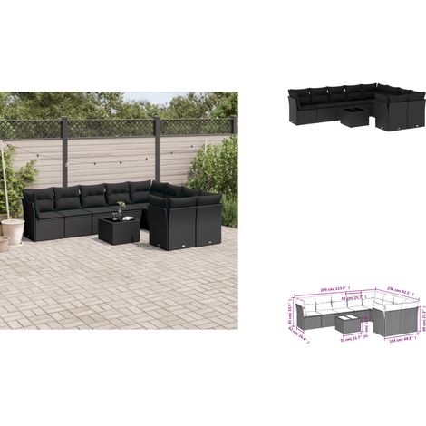 10-tlg. Garten-Sofagarnitur mit Kissen Schwarz Poly Rattan - Gartenmöbel Set - PE-Rattan Möbel - Outdoor Sofa - Esstisch - Lounge Garnitur (1/3)